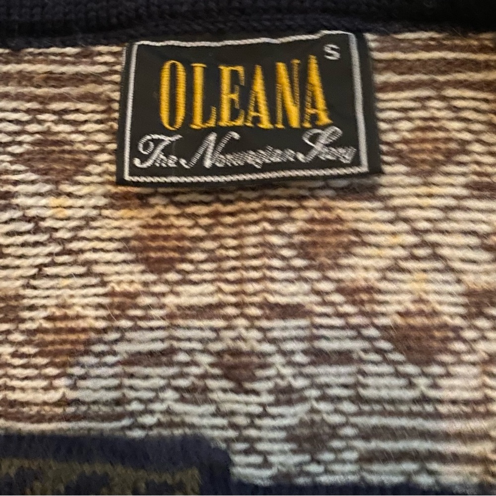 OLEANA NORWAY SWEATER CARDIGAN BROWN CREAM BLUE FAIR ISLE WOOL SQUARE NECK S - Picture 10 of 11